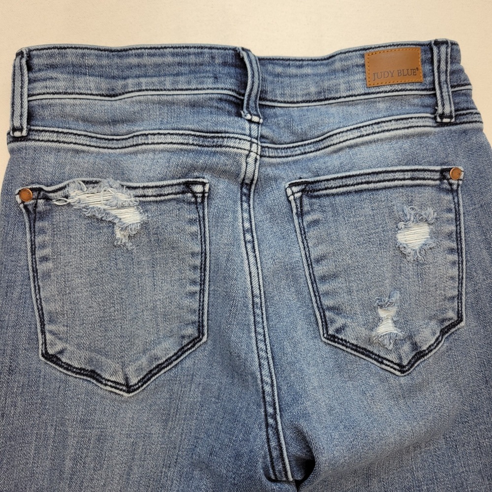 Judy Blue Jeans Womens 26 Blue Straight High Rise Distressed Raw Hem Denim - Picture 4 of 11